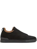 Zegna Brown Suede Triple Stitch Sneakers