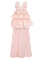 Zimmermann Crush Embroidered Linen-silk Maxi Dress In Light Pink