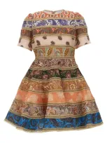 Zimmermann Devi Lace-trimmed Patchwork Paisley-print Linen Mini Dress In Pfirsichfarben