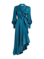 Zimmermann Silk Wrap Midi Dress In Blue