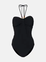 Zimmermann Wylie Draped Halterneck Swimsuit In Black