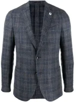 Lardini Checked Print Blazer In Blue