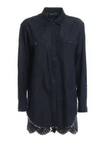 Twinset Lace Insert Denim Effect Oversized Shirt In Dark Blue