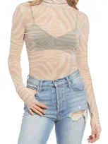 Afrm Zadie Semi Sheer Turtleneck In Nude Placement Zebra