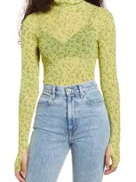 Afrm Zadie Semi Sheer Turtleneck In Buttercup Ditsy