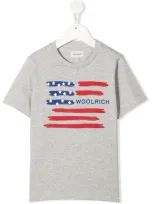 Woolrich Teen Logo Flag T-shirt In Grey