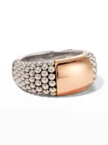 Lagos 18k Rose Gold & Sterling Silver High Bar Two Tone Beaded Statement Ring