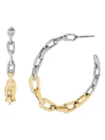 Allsaints Carabiner Chain Hoop Earrings In Gold/silver