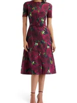 Oscar De La Renta Dahlia Belted Poplin Midi Dress In Burgundy Navy