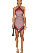 Balmain Monogram Silk Halter Scarf Top In Red Multi