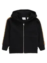 Burberry Kids' Timmy Black Hoodie With Vintage Check Inserts On Sleeves In Cotton Boy