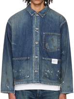 Neighborhood Paint-splatter Utility Denim Jacket In Blue